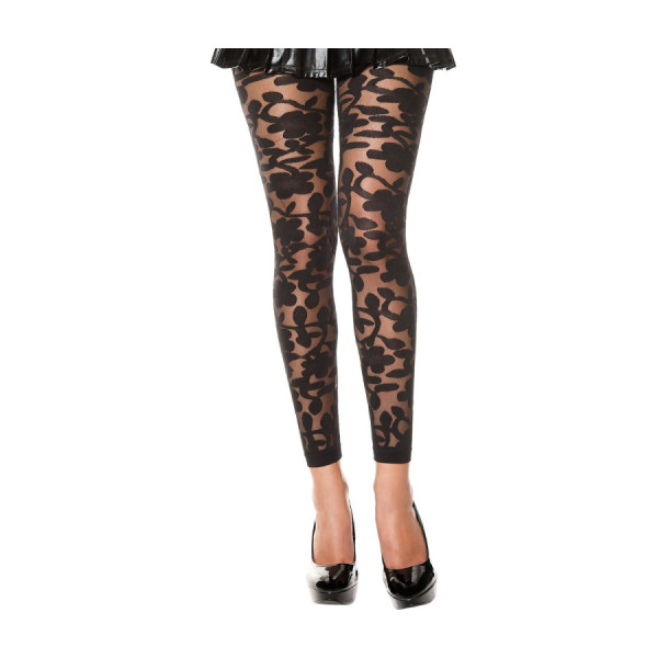 Legging noir fin transparent motif fleuri 